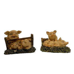 Vintage Farm Pigs Playing in Yard, Set of 2 Resin 1990s Fence Animal Figurine